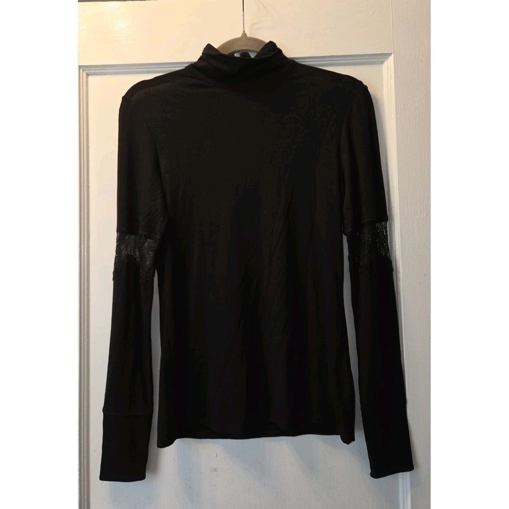 Karen Millen Sz 4 Black Long Sleeve Knit Top Lace Back Romantic